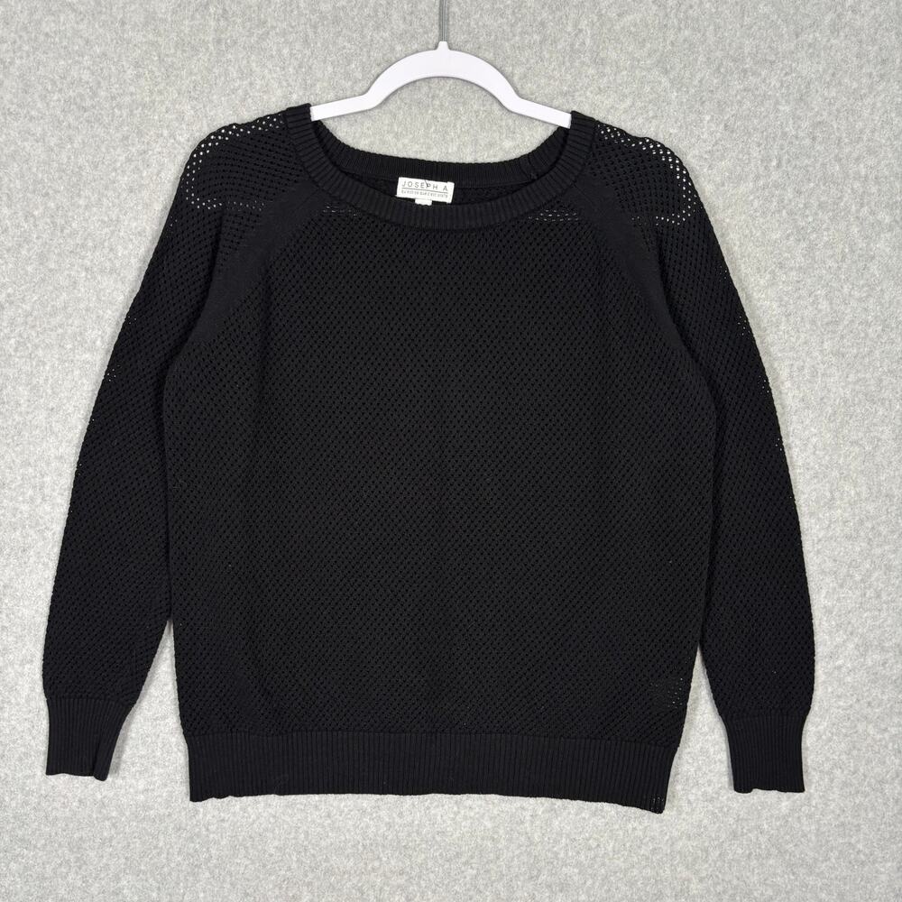 Joseph A Sweater Womens Medium Black Cotton Silk Sheer‎ Holes Open Knit Witchy